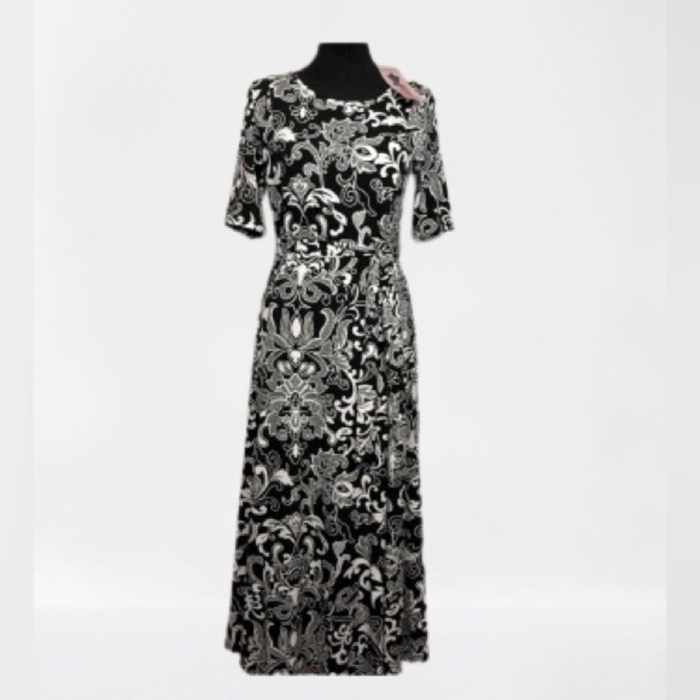 NWT Nina Leonard Miracle Matte Jersey Maxi-dress Sz Small Floral Scroll